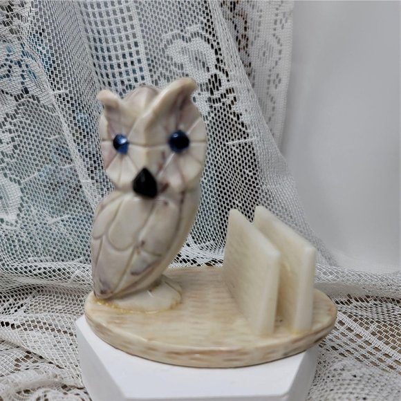 Marble Owl Card Holder Vintage Blue Eyes - Picture 3 of 8